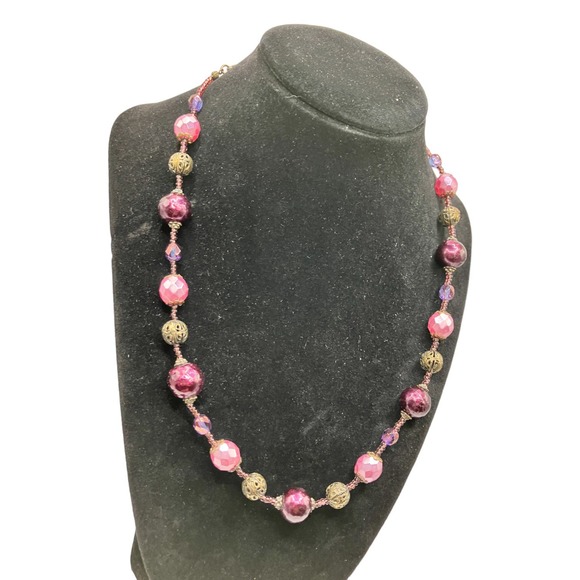 Purple 2 Types of beads and Brass Filigree Beads Necklace! - Picture 2 of 8